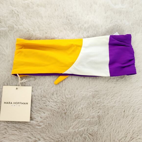 NEW Mara Hoffman Abigail Ivory Multicolor Knotted Strapless Bandeau Swim Top - Picture 1 of 8